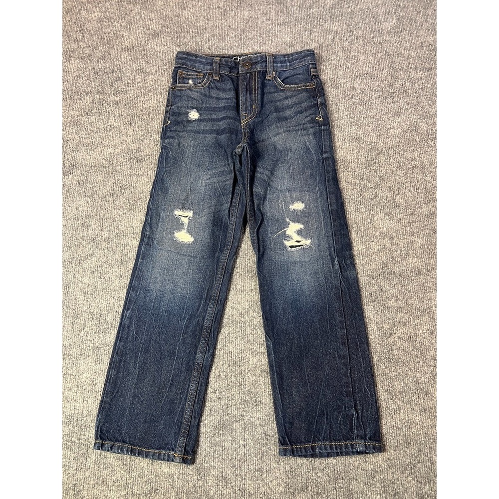 Cherokee Boys Size 7 Straight Jeans Distressed Dark Wash Y2K Streetwear Grunge
